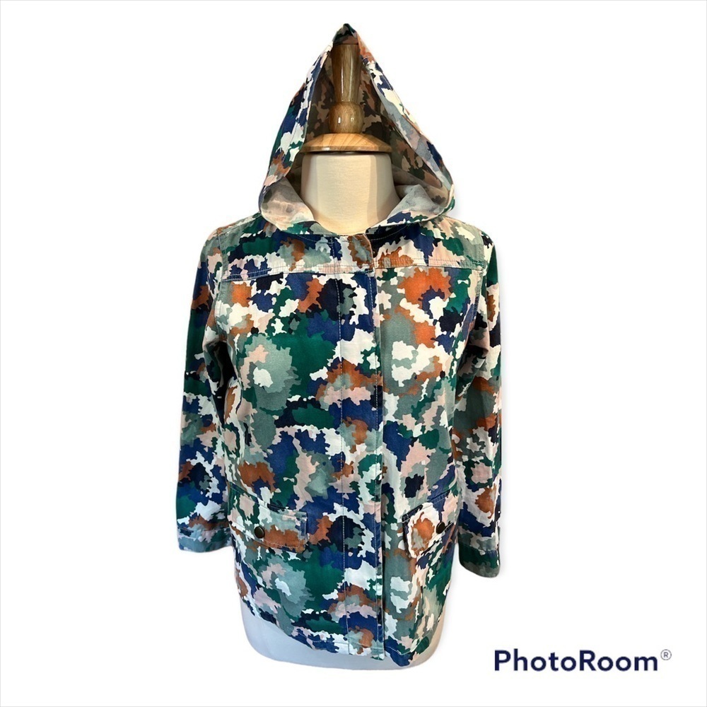 Digital Camo Print Hooded Jacket Blue, Green, Pumpkin White Girl SZ XL